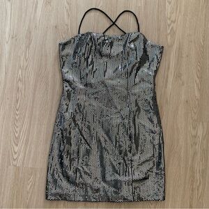Disco ball mirrored mini dress corset lace up back nwot